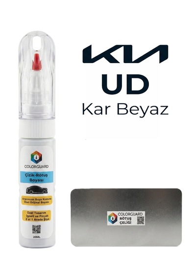 Colorguard Kia Ud Kar Beyaz İğneli Ve Fırçalı Özel Tasarım Şişe Rötuş Boyası Ve Profesyonel Rötuş Çeliği Seti