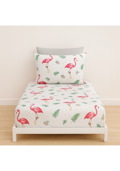 Lionas Tek Kişilik Flamingo Desen Lastikli Çarşaf Ve Yastık Kılıfı Pembe