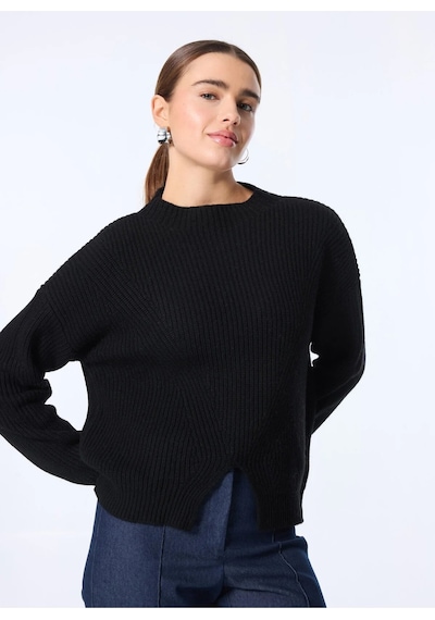 Sisley Yün Karışımlı Düşük Omuz Normal Kesim Kazak Kadın Siyah Kazak - 324a136wm105b