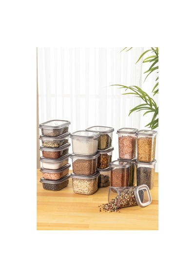 Vienev 18li Süper Set Baharat Saklama Kabı Seti Avantajlı Paket 6x 0,40, 0,45, 0,55 L Etiketli Şeffaf