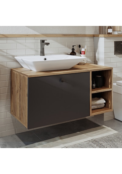 Lotus Ayaksız Lavabolu Mdf 95 Cm Çekmeceli Banyo Alt Dolabı Atlantik Çam - Antrasit Lotus Ayaksız Lavabolu Mdf 95 Cm Çekmeceli Banyo Alt Dolabı Atlantik Çam - Antrasit