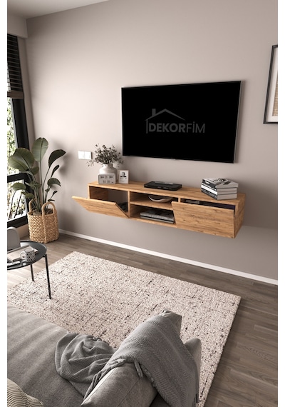 Df17102 Led Işıklı Duvara Monte Tv Ünitesi, 2 Kapaklı Dolaplı, Raflı 150 Cm Tv Alt Ünitesi Atlantik Çam Df17102 Led Işıklı Duvara Monte Tv Ünitesi, 2 Kapaklı Dolaplı, Raflı 150 Cm Tv Alt Ünitesi Atlantik Çam