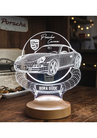 Porsche 911 Carrera Kişiye Özel 3d Led Lamba, Porsche Sevene Hediye, Klasik Spor Araba Tutkununa İsimli Masa Lambası