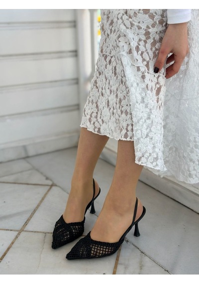 Ervanın Butiği Siyah Örgü Leay Lastikli Kadın Stiletto-6147