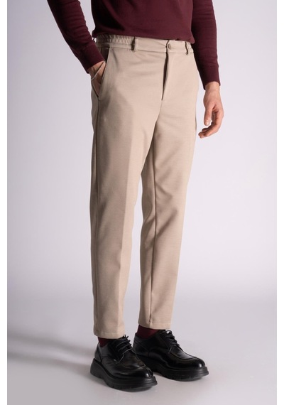 Beli Yarım Lastikli Slim Fit Chino Crop Pantalon Bej Bej