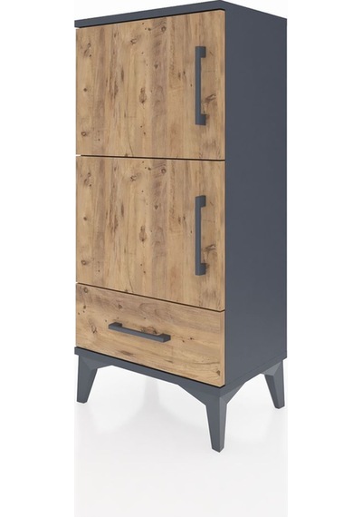 Arges Komodin 4 Raflı Tek Çekmeceli 2 Kapaklı 44x30x96 Antrasit-çam Antrasit