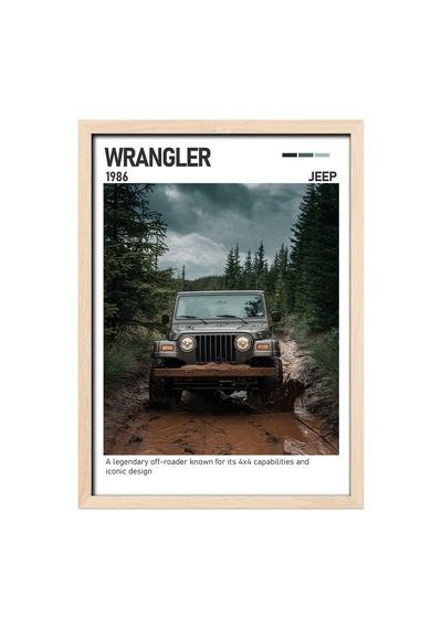 Jeep Wrangler Ahşap Çerçeveli Poster Tablo Off-road Özgürlüğü Ahşap 01