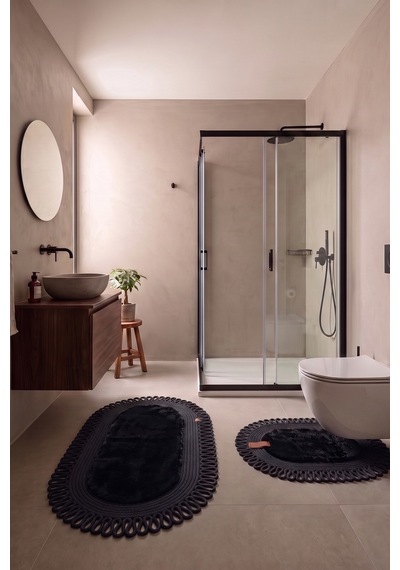 Banyo Paspası Takımı 60x100+40x60 Cm Dış Trikot Siyah & Siyah