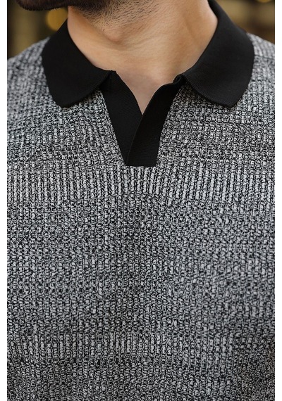 Madmext Siyah Polo Yaka Regular Fit Erkek Triko Tişört E7496