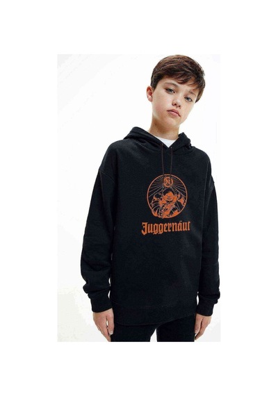 Tshirthane Juggernaut Baskılı Unisex Çocuk Kapüşonlu Siyah Sweatshirt Siyah
