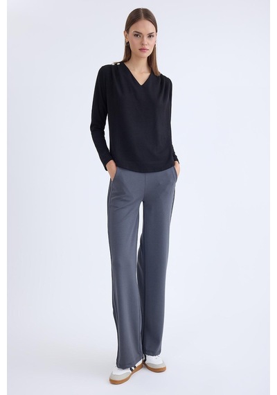 Vitrin Beli Lastikli Geniş Paça Eşofman Pantolon Füme