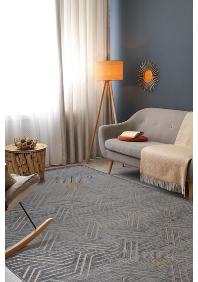 Saraz Halı Ada Kilim Modern Salon Mutfak Koridor Kesme Yolluk Dokuma Makine Halısı Zigzag Antrasit Antrasit