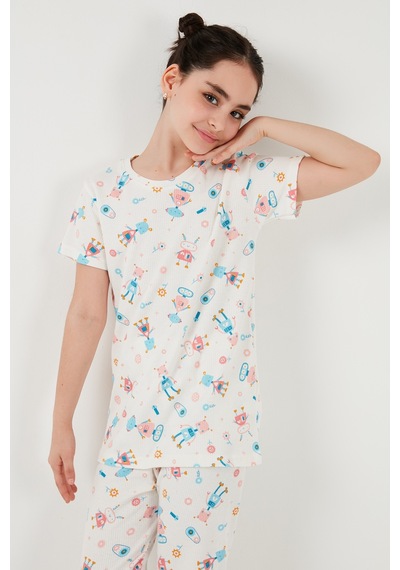 Lela % 100 Pamuk Bisiklet Yaka Kısa Kollu Kız Çocuk Pijama Takımı 6651002 Şeker Pembe