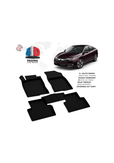 Honda Civic Sd 4d Araca Özel Havuzlu Kauçuk Paspas 2016-2021