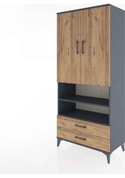 Hyperion Dolap 5 Raflı 2 Çekmeceli 2 Kapaklı 88x44x195 Antras... Antrasit