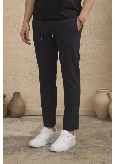 Braccas Erkek Slim Fit Beli Bağlamalı Dokulu Lacivert Pantolon Lacivert