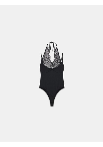 DİLVİN 32837 Dantel Detaylı Bodysuit-siyah