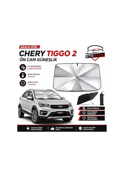 Chery Tiggo 2 Şemsiye Tip Ön Cam Güneşliği Katlanabilir Uv Korumalı Araç Cam Güneşlik