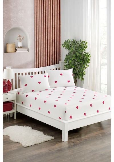 Valezium Tek Kişilik Akfil Kumaş Lastikli Fıtted Yastıklı Çarşaf Seti 100x200 Isabelle Beyaz-pembe