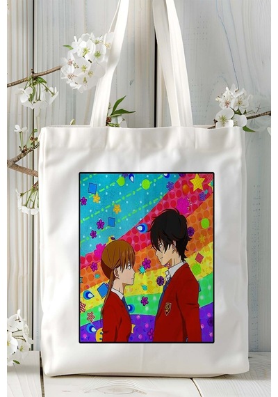 Art Hediye Tonari No Kaibutsu-kun Baskılı Bez Omuz Çantası Kişiye Özel Model 2 Çok Renkli