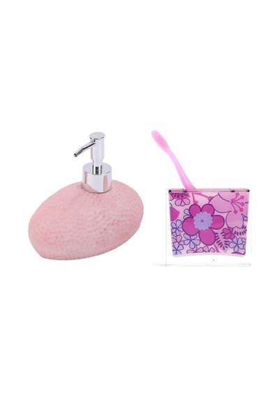 Sıvı Sabunluk,diş Fırçalık 2 Li Banyo Seti.petek Ve Çiçekli