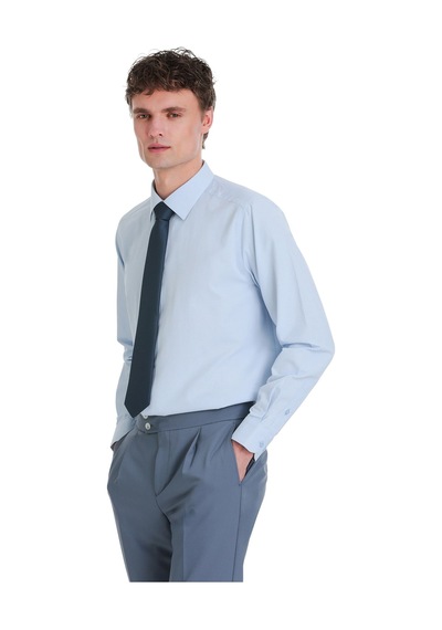 Hatemoğlu Mavi Klasik Fit Slim Yaka Uzun Kollu Pamuklu Gömlek 1996518 Mavi