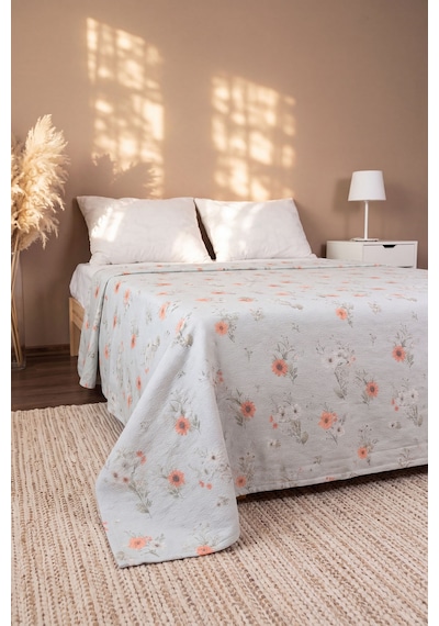Turuncu Dalia Çift Kişilik Baskılı Pike & Yatak Örtüsü 200x230 Cm Çok Renkli