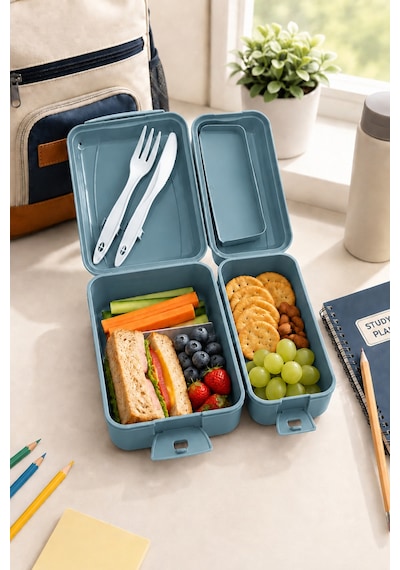 Takeaway 1300 Ml Beslenme Kabı Seti & Beslenme Kutusu Lunch Box & İki Bölmeli Turkuaz - 911794129 Turkuaz