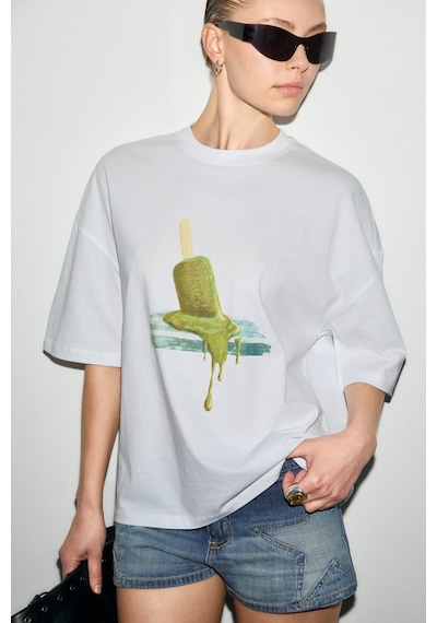 Grımelange Rıkı Kadın Yumuşak Kumaşlı %100 Organik Pamuklu Yuvarlak Yaka Kısa Kol Beyaz T-shirt