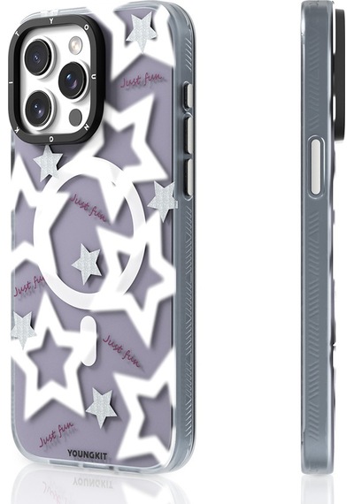 Apple Uyumlu iPhone 15 Pro Max Kılıf Magsafe Özellikli Airbagli Çift Katmanlı Youngkit Star&butterfly Serisi Mor