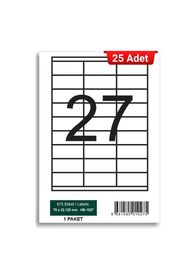 Herboy Hb-1027 70 X32,125 Mm A4 Laser Etiket 25 Adet
