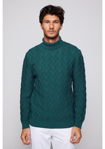 Tudors Erkek Slim Fit Dar Kesim Tam Balıkçı Yaka Desenli Yeşil Kazak-29490-yeşil Yeşil
