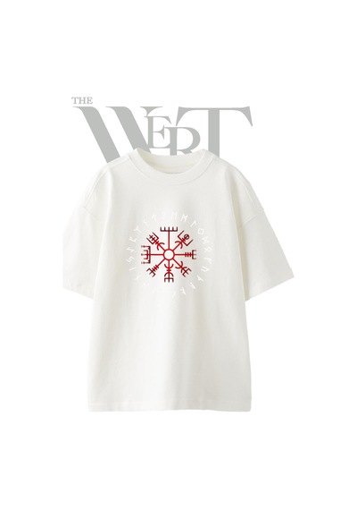 Thewert Helm Of Awe Tasarım Baskılı Ünisex Beyaz Oversize T-shirt