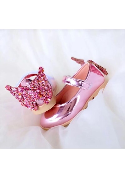 Gala Arkası Kelebekli Cırtlı Çocuk Babet Pembe