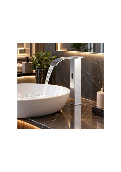 Rena Design Fotoselli Sensörlü Krom Kare Çanak Lavabo Bataryasi Temassiz Otomatik Tasarruflu Modern Musluk