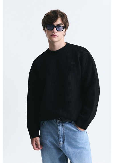 Vamos Oversize Fitilli Triko Kazak Siyah