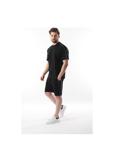 Madmext Siyah Overfit Baskılı Erkek Şort T-shirt Takım E7302 Siyah