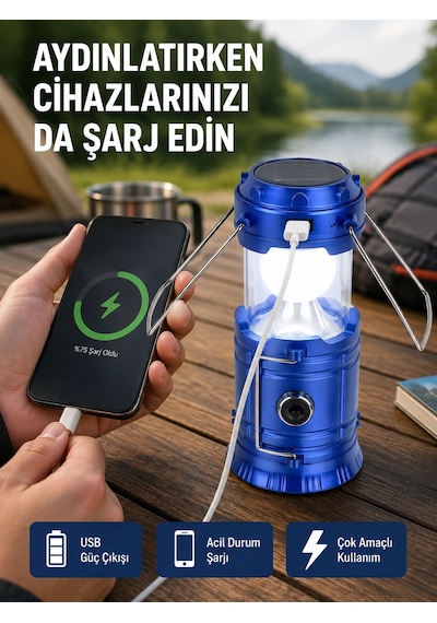 Güneş Enerjili Katlanabilir Kamp Feneri - Usb Şarjlı, Hafif Ve Çok Fonksiyonlu Çok Renkli