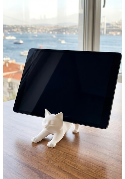 Beyaz Kedi Telefon Tablet Tutucu 10 X 10 Cm