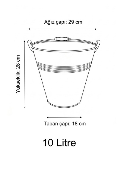 Metal Dekoratif Kova 10 Litre - 28 Cm Çok Amaçlı Saplı Galvaniz Saksılık Ve Düzenleyici Renksiz