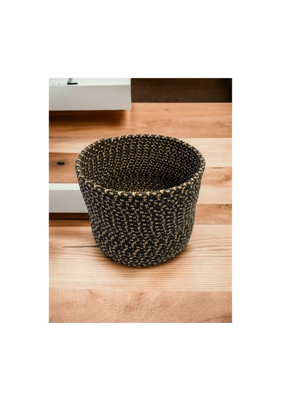 Dekoratif Jüt Hasır Saksılık Havluluk Organizer 30x30 Cm Siyah Siyah