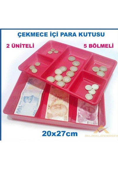 Kasa İçi Kullanışlı Para Kutusu 20x27cm Çift Üniteli 5 Bölme Çekmece İçi Bozuk Ve Kağıt Para Kutusu Genel
