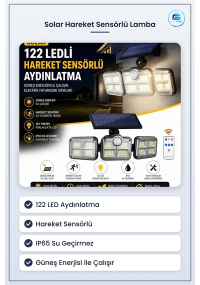 Solar Hareket Sensörlü Dış Mekan Duvar Ve Bahçe Lambası Güneş Ene