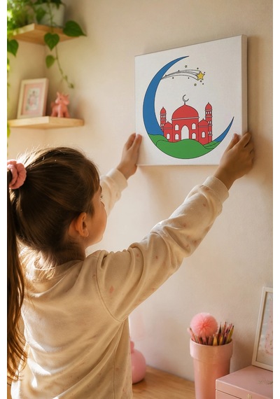 Mavi Hilal İçinde Cami Şövalesiz Boya Seti 20x20