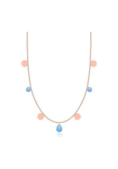 Diamond Line-Gülaylar - Pembe Altın 14 Ayar Firuze Taş Kolye N11.24985