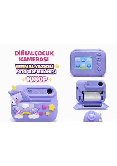 Cmr99 Dijital Çocuk Kamerası Print Kamerası 1080p Full Hd Termal Yazıcılı 2.0 Ekranlı Mor