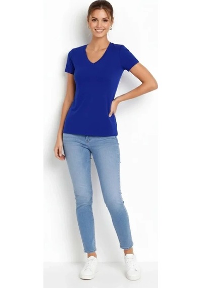 Valensdesign T-shirt V Yaka Slim Fit Likralı Tişört Günlük Basic Body - İndigo