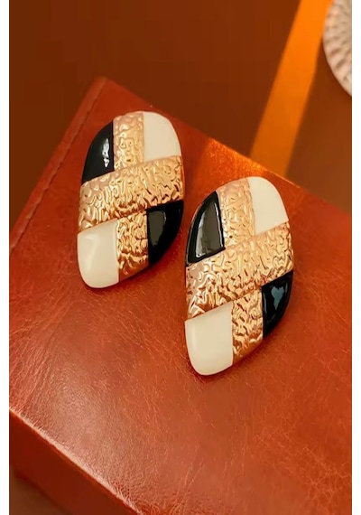 Kadın Küpe Özel Seri İthal Gold İşleme Siyah Beyaz Vintage Küpe Çok Renkli