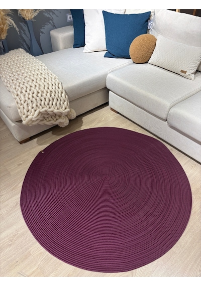 Mavaux Jüt Yuvarlak Hasır Görünümlü Klasik Halı Kilim Mürdüm