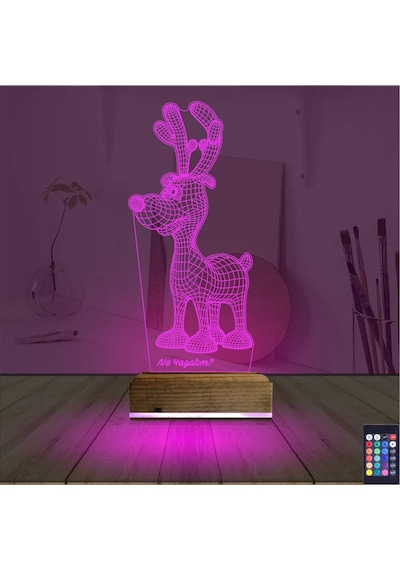 Luvivia Geyik Yılbaşı Kişiye Özel 3d Lamba - Masa Gece Lambası Şeffaf
